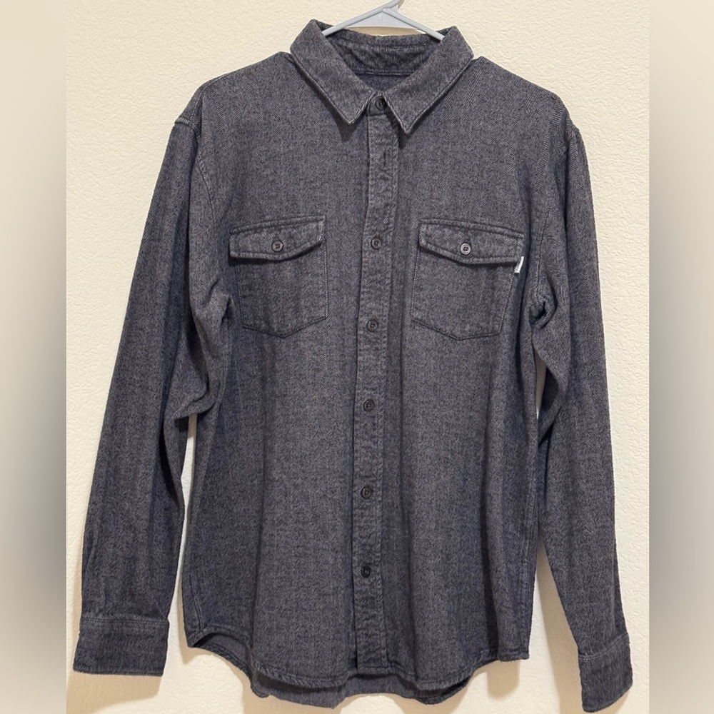 Trinity Collective Charcoal Gray Long-sleeve Flannel, Size: Large